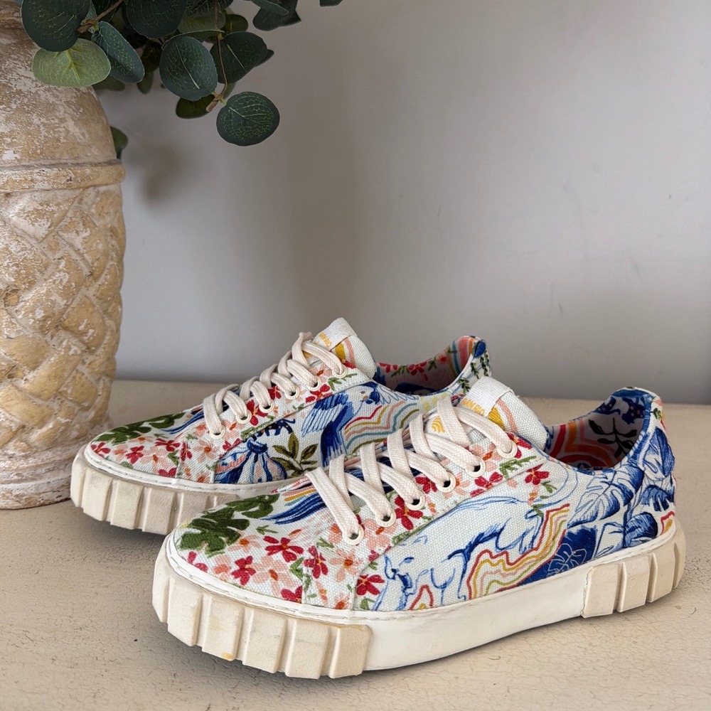 Farm Rio Women Sz 10 Tropical Floral Bird Canvas Platform Sneakers Multicolor - Picture 2 of 11